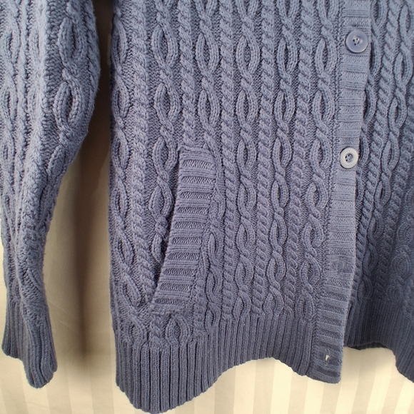 Cable Knit Cardigan Women's Fleece Lined Collar Pockets Blue - Size M - Picture 6 of 12